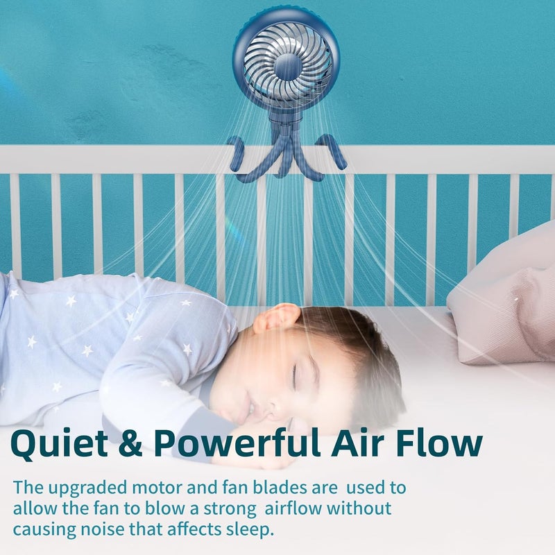 HandFan Portable Stroller Fan [Max 31 Working Hours], Attachable Stroller Fan Clip on for Baby, 4000mAh Rechargeable Battery, 360° Rotate Flexible Tripod, Cooling for Car Seat Crib Treadmill Travel - Image 3